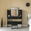 Basicwise Black Modern Wooden Vanity Dressing Table With Two Drawers, Led Mirror and Stool QI004268L.BK